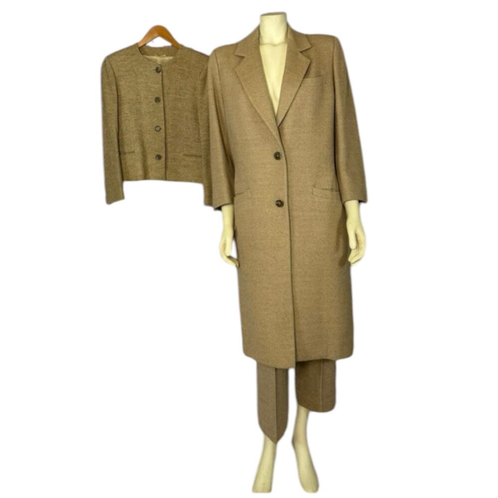 1980s Salvatore Ferragamo Wool Alpaca 3 Piece Suit Set Camel Made Italy Medium - Picture 12 of 16
